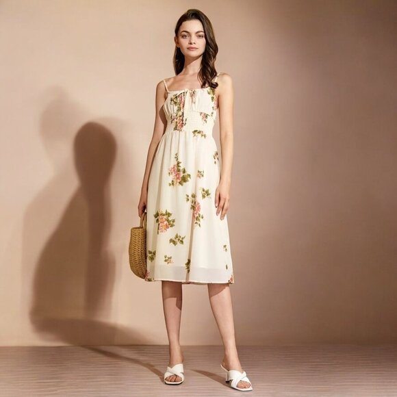 NWT J.ING FLORAL Print Tie Midi Dress - Picture 3 of 5